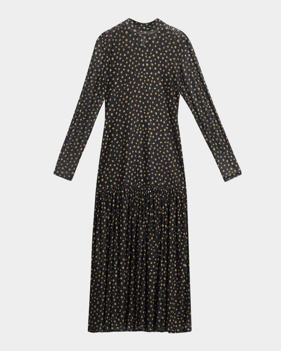 Leylani Polka-Dot Mesh Maxi Dress
